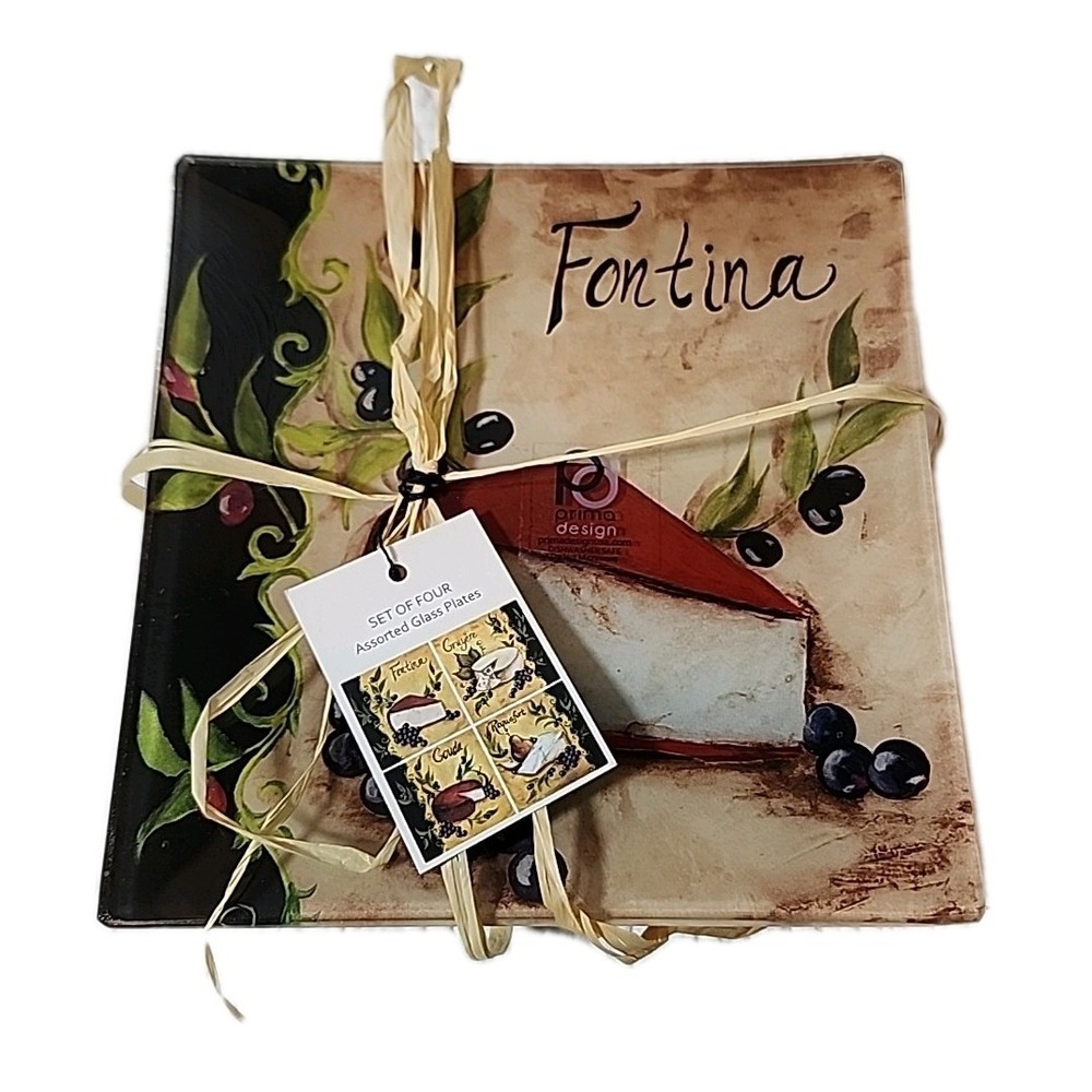 Set Of (4) Assorted Glass Cheese Plates 6x6 BY PRIMA DESIGNS New With tags